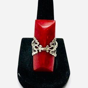 Vintage 925 Natural Elongated Long Bar Sponge Coral Fancy Ring Sterling Silv(7)